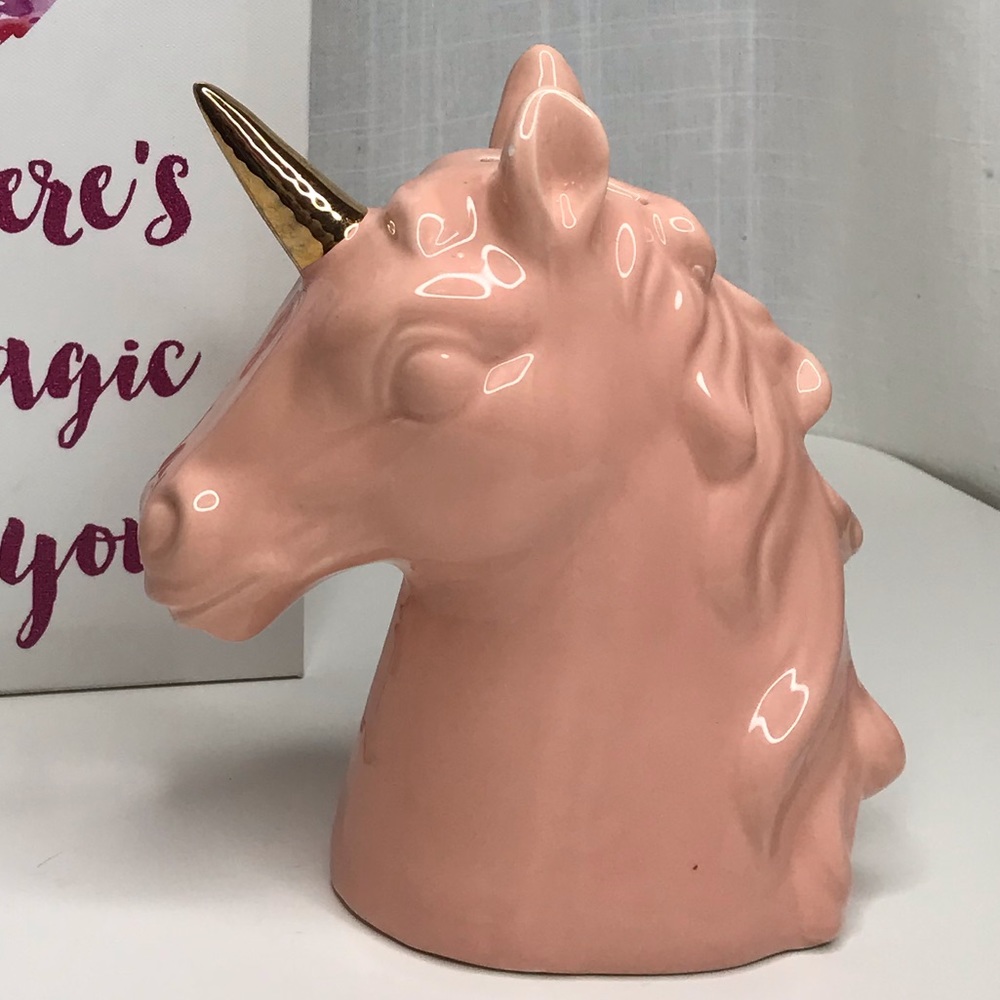 Pink Unicorn Head Sculpture with Gold Horn